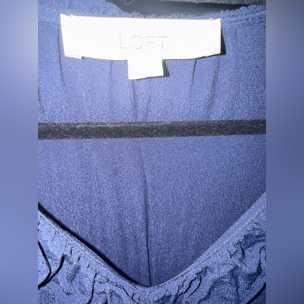 LOFT Navy Ruffle Blouse - Picture 2 of 4